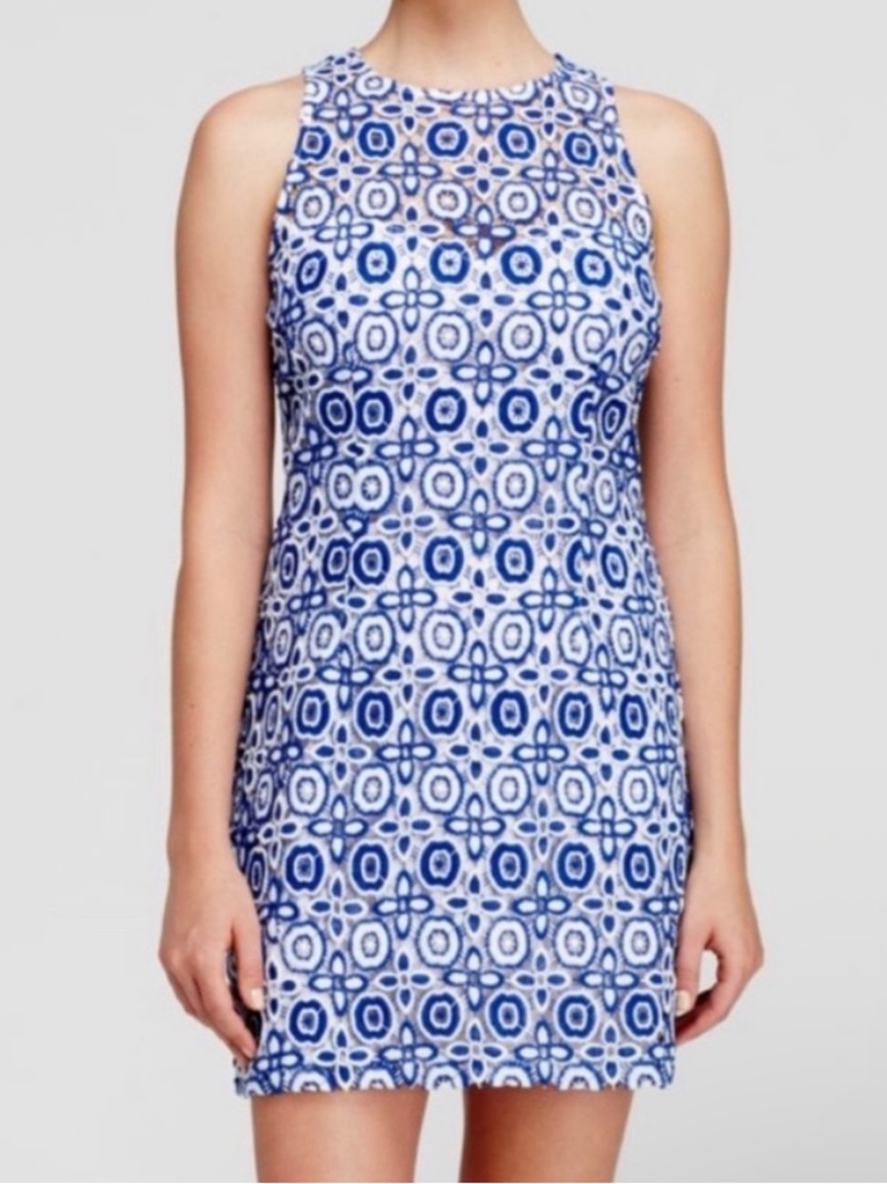 BB Dakota Sleeveless Blue Patterned Shift Dress